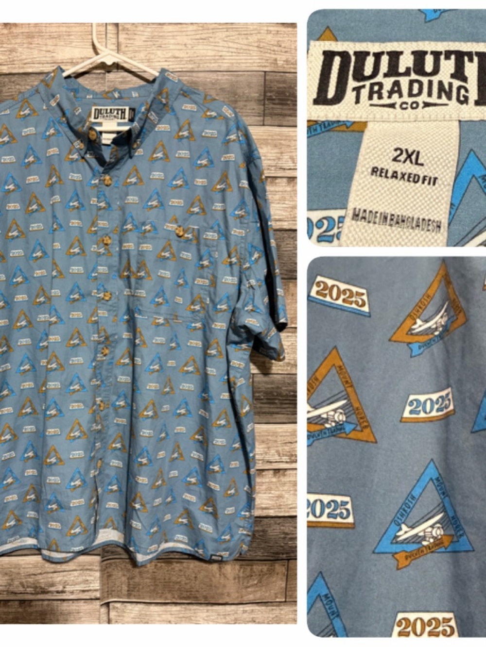 Duluth Trading Co Relaxed Fit Airplane Print 2025 Button Up Men’s 2XL Blue Gray